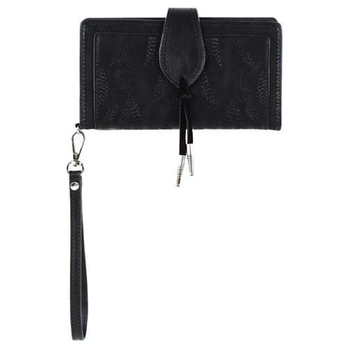 JUSTIN LADIES LARGE WALLET BLACK W/BOOT STITCH