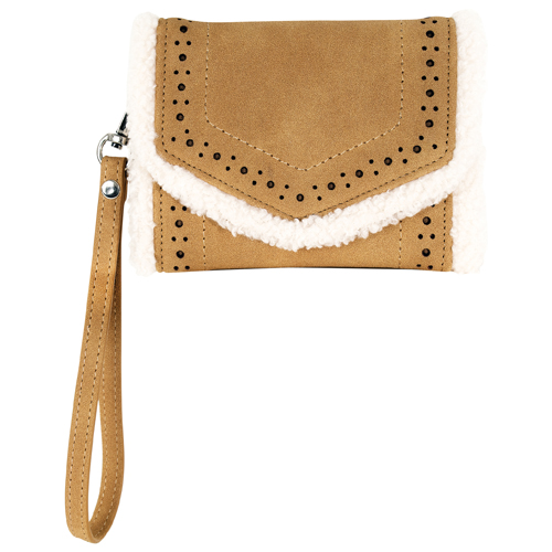 JUSTIN LADIES MINI WALLET TAN W/SHERPA UNDERLAY