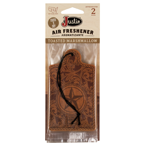 JUSTIN AIR FRESHENER STAR W/TOOLING GRAPHIC AND TOASTED MARSHMALLOW SCENT-2/PK
