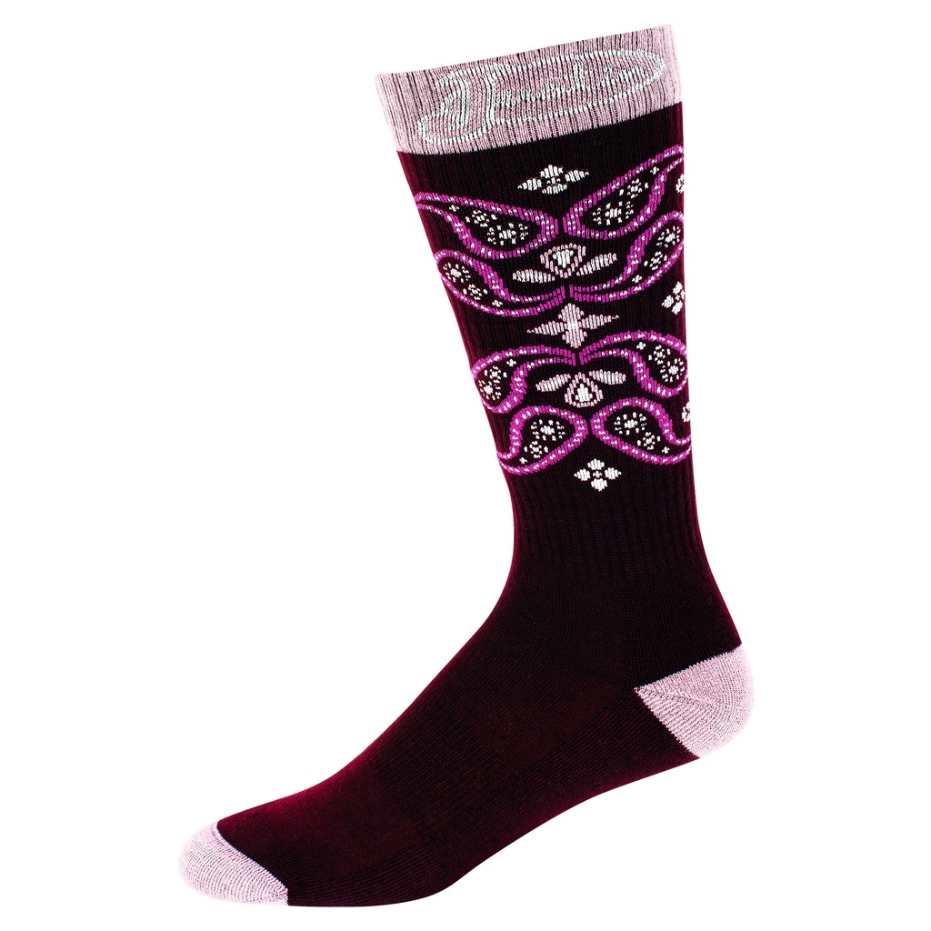 JUSTIN LADIES CREW CUT SOCK BURGUNDY AND PINK WITH PAISLEY