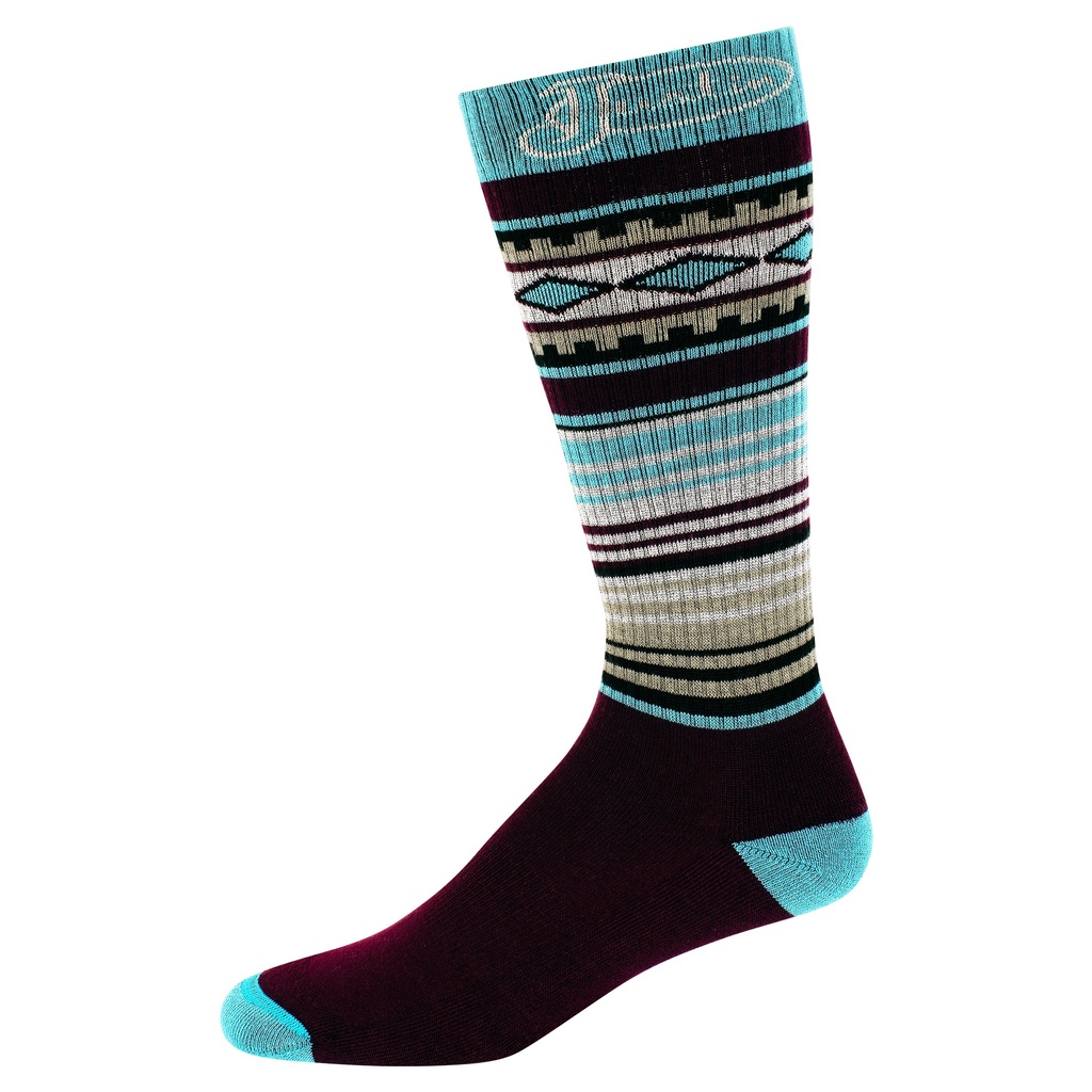 JUSTIN LADIES CREW CUT SOCK BURGUNDY AND TURQUOISE SERAPE PRINT