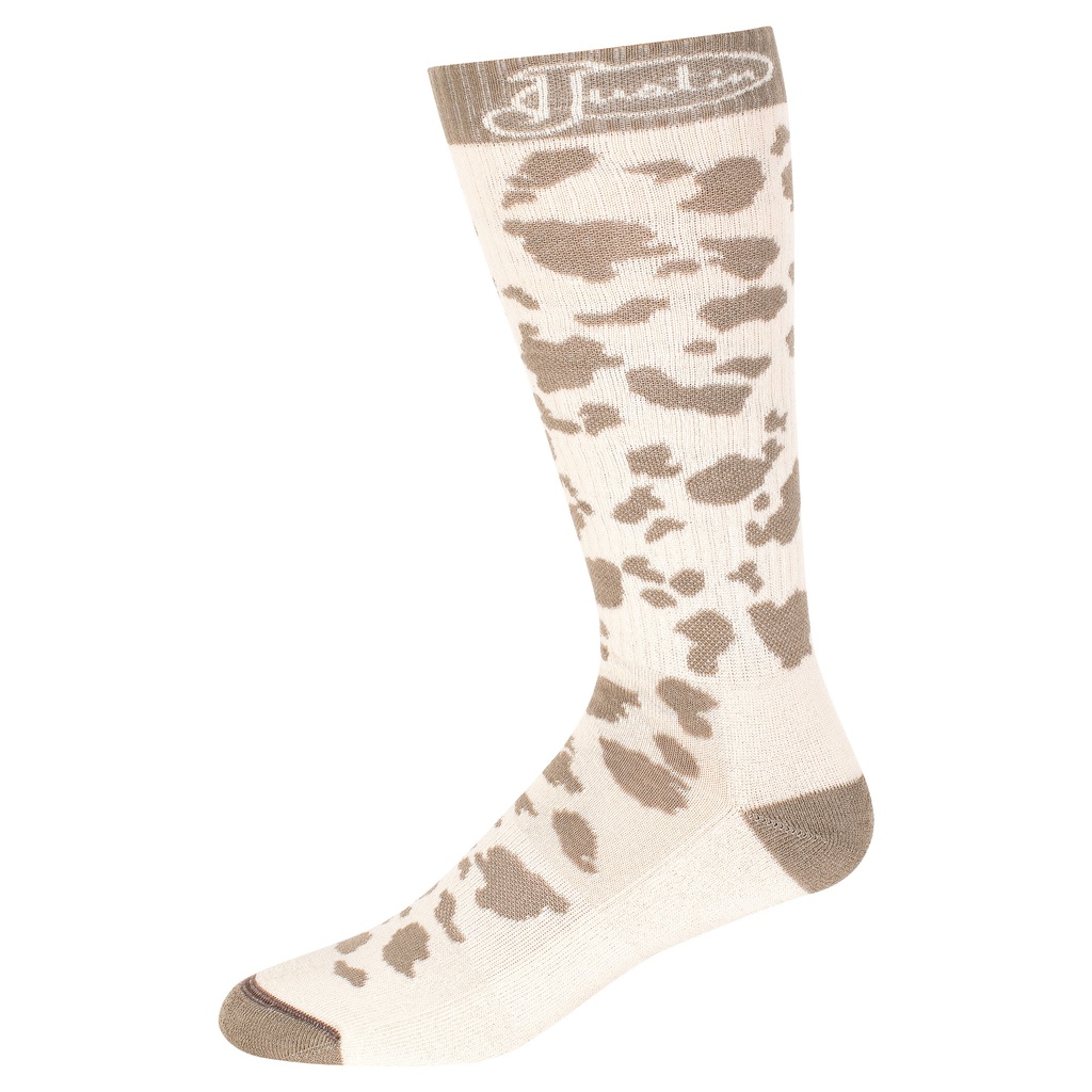 [2621791437] JUSTIN LADIES CREW CUT SOCK IVORY AND ECRU COW PRINT