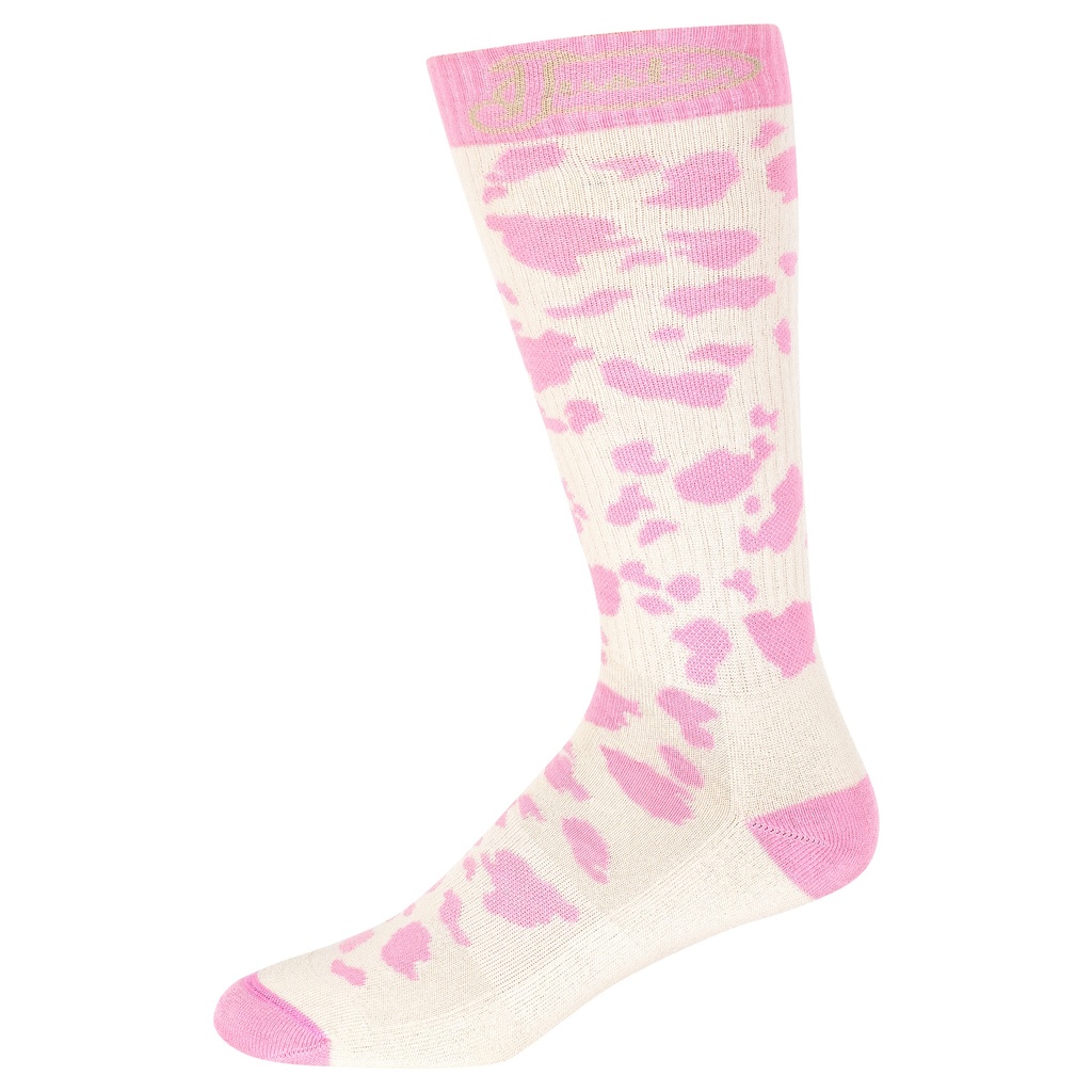 JUSTIN LADIES CREW CUT SOCK WHITE AND PINK COW PRINT