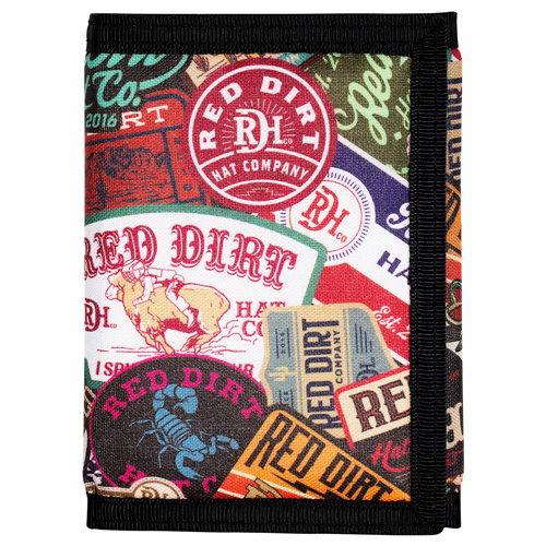 RED DIRT HAT CO MENS TRIFOLD WALLET POLYESTER CANVAS W/VELCRO AND PATCH SMASH PRINT