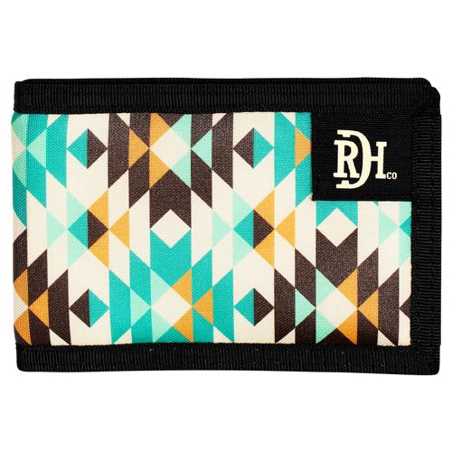 RED DIRT HAT CO MENS BIFOLD WALLET POLYESTER CANVAS W/VELCRO AND TURQUOISE AZTEC PRINT