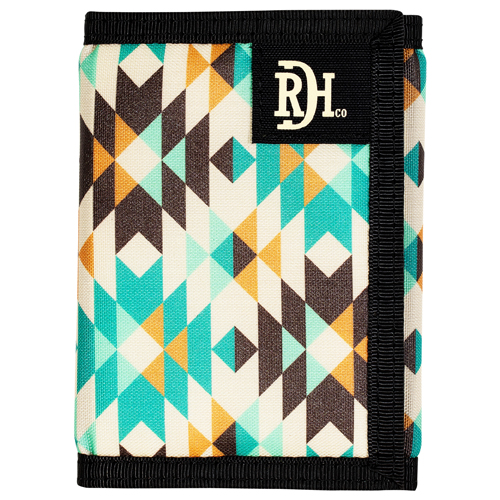 RED DIRT HAT CO MENS TRIFOLD WALLET POLYESTER CANVAS W/VELCRO AND TURQUOISE AZTEC PRINT