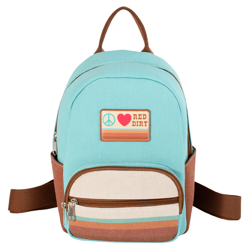 RED DIRT HAT CO LADIES MINI BACKPACK TURQUOISE W/PEACE LOVE AND RED DIRT PATCH