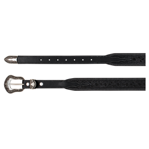 CATCHFLY LADIES BELT TAPERED BLACK FLORAL EMBOSS