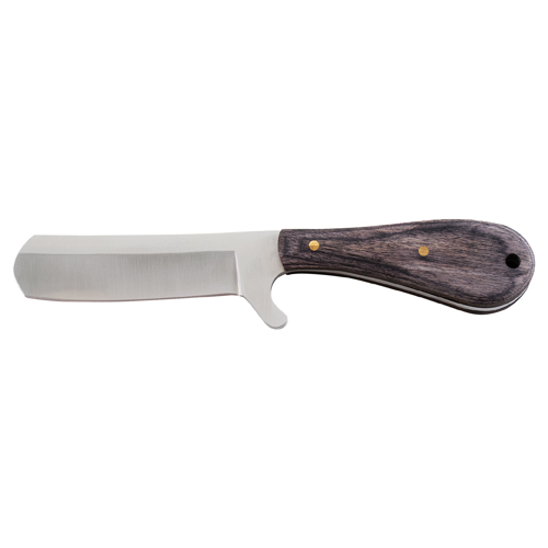 JUSTIN FIXED BLADE CASTRATION KNIFE WITH PAKKA WOOD HANDLE W/LEATHER KNIFE SHEATH