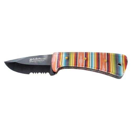 JUSTIN FIXED BLADE SERAPE PRINT KNIFE WITH ACRYLIC HANDLE W/LEATHER KNIFE SHEATH
