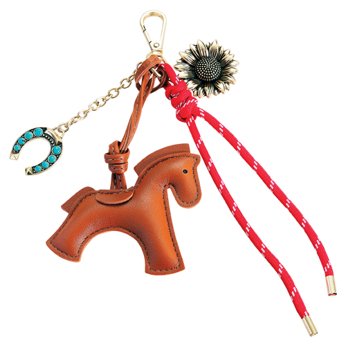 JUSTIN LADIES BAG CHARM COGNAC HORSE W/SUNFLOWER AND HORSESHOE