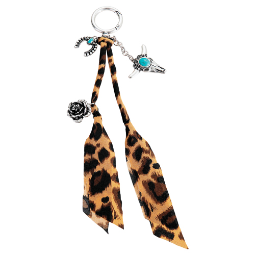 JUSTIN LADIES BAG CHARM SCARF W/STEER HEAD ROSE AND NAJA
