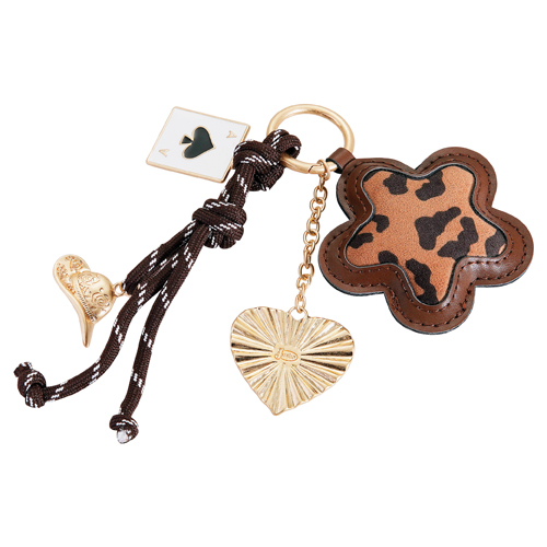 JUSTIN LADIES BAG CHARM LEOPARD PRINT FLOWER W/HEART AND CARD CHARM