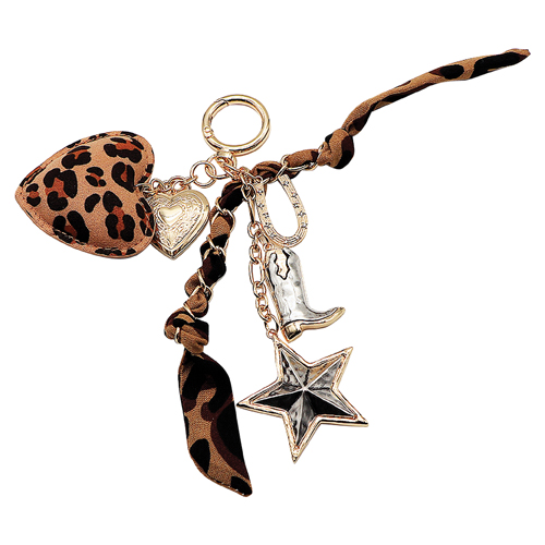 JUSTIN LADIES BAG CHARM LEOPARD HEART W/SCARF AND CHARMS