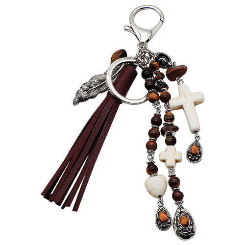 JUSTIN LADIES BAG CHARM BEADED CROSS WITH PENDANTS