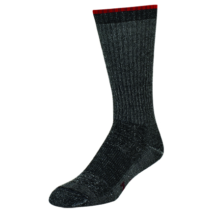 JUSTIN HALF CUSHION MEN'S MERINO WOOL BLEND CREW SOCK, GREY W/RED TOP BAND