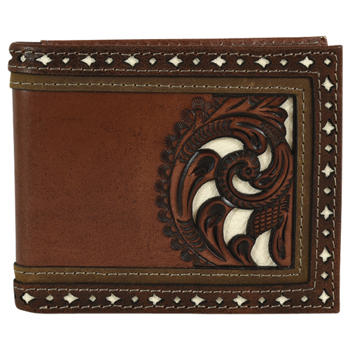 JUSTIN BACK POCKET BIFOLD WALLET BROWN W/TOOLING