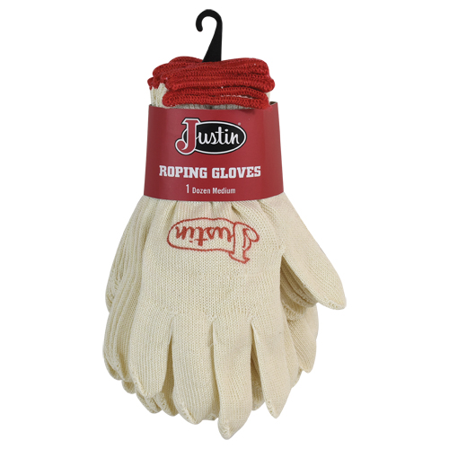 [2135827-M] JUSTIN COTTON ROPING GLOVE WHITE 12PK (M)