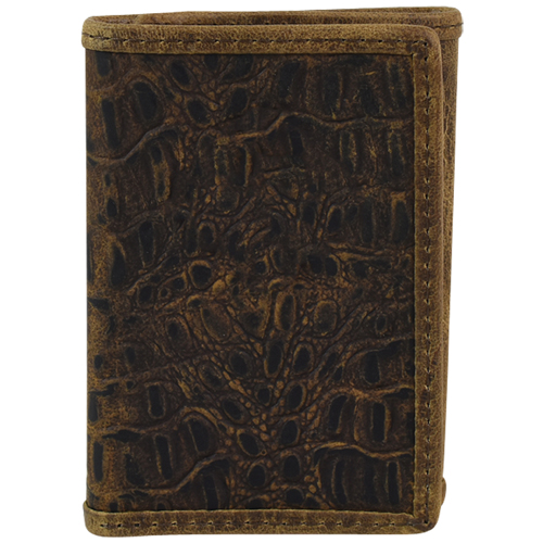 TONY LAMA TRIFOLD WALLET  DK BROWN HORNBACK EMBOSS