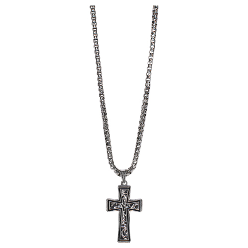 [23179NJ1] JUSTIN MEN'S NECKLACE STAINLESS STEEL CROSS W/FILIGREE