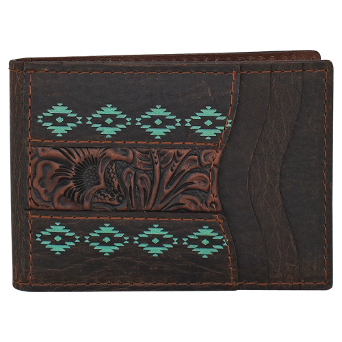 [23225880M3] RED DIRT BIFOLD CARD CASE TOOLED ACCENT W/TURQUOISE DESIGN