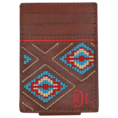 [23225875M6] RED DIRT HAT CO CARD WALLET W/ MAGNETIC CLIP TOOLED W/ AZTEC NEEDLEPOINT