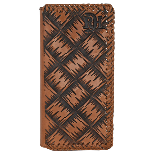 [23225876W7] RED DIRT RODEO WALLET XL BASKETWEAVE TOOLING W/LACED LEATHER EDGE