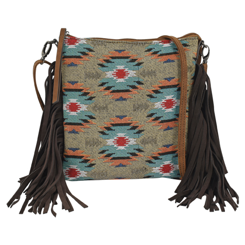 [23104753NAV] JUSTIN LADIES JACQUARD LARGE CROSSBODY TAUPE