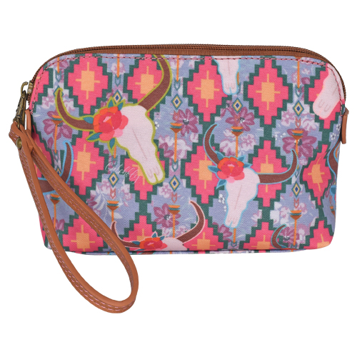 [23197526PNK] CATCHFLY ESSENTIALS POUCH SOUTHWEST MULTI COLORED AND COW SKULL 