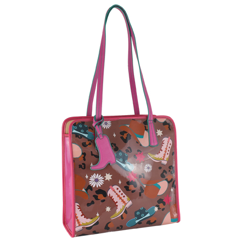 [23198893BRN] CATCHFLY JELLY TOTE W/VINTAGE HATS AND BOOTS