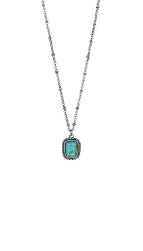 [24026NJ4] JUSTIN NECKLACE SQUARE FAUX TURQUOISE WITH ROPE ACCENT ON SATURN CHAIN