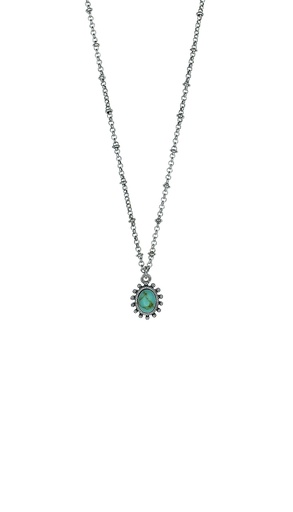 [24026NJ3] JUSTIN NECKLACE FRAMED OVAL FAUX TURQUOISE ON SATURN CHAIN