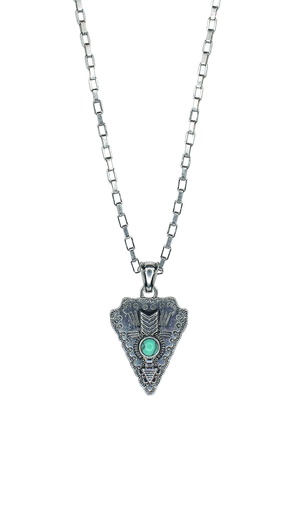 [24027NJ1] JUSTIN NECKLACE ARROWHEAD AND ARROW WITH FAUX TURQUOISE ON ROLO CHAIN
