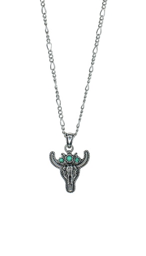 [24028NJ1] JUSTIN NECKLACE STEER HEAD W/FAUX TURQUOISE FLOWER CROWN