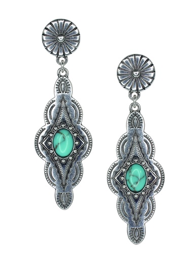 [24029EJ1] JUSTIN EARRING DROP DANGLE DIAMOND CONCHO WITH TURQUOISE COLORED STONE