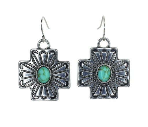 [24030EJ1] JUSTIN EARRING CROSS CONCHO DANGLE W/COLORED STONE