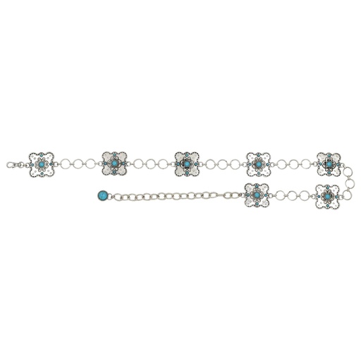 [24092BE8] CATCHFLY GIRLS ANTIQUE SILVER CHAIN BELT W/FAUX TURQUOISE STONE
