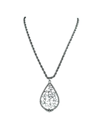 [24046NJ1] JUSTIN NECKLACE ROPE CHAIN W/ ROPE TEARDROP AND BRAND PENDANT