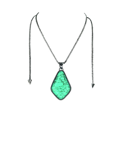 [24056NJ1] JUSTIN NECKLACE SLIDER CHAIN W/FAUX TURQUOISE TEARDROP PENDANT
