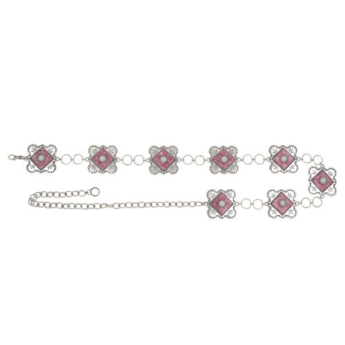 [24137BE1] CATCHFLY LADIES LARGE CONCHO BELT W/FAUX PINK OPAL AND MOTHER OF PEARL