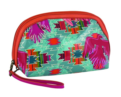 [24007586BLU] CATCHFLY JELLY DOME COSMETIC BAG W/THUNDERBIRD AND SOUTHWESTERN DESIGN 