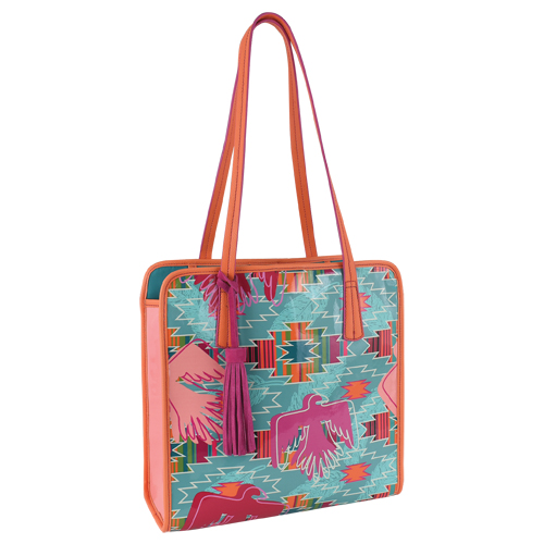 [24007893BLU] CATCHFLY JELLY TOTE W/THUNDERBIRD AND SOUTHWESTERN DESIGN 