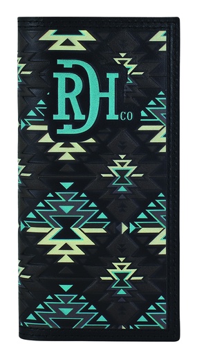 [24068876W4] RED DIRT HAT CO RODEO WALLET BLK W/TURQUOISE DESIGN