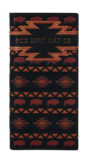 [24068876W5] RED DIRT HAT CO RODEO WALLET BLK W/AZTEC DESIGN AND BISON