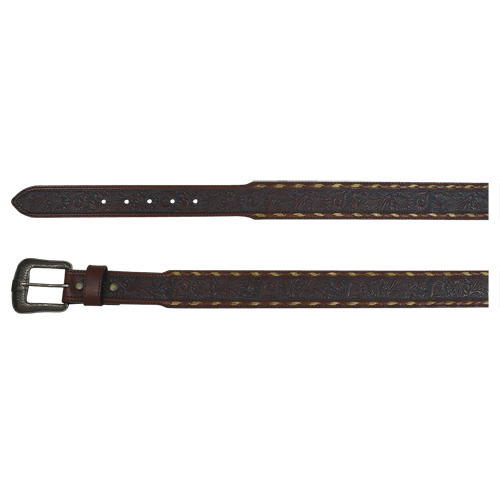 [24069BE8] RED DIRT HAT CO MENS BELT BRN W/GRAY WASHED TOOLING AND RAWHIDE