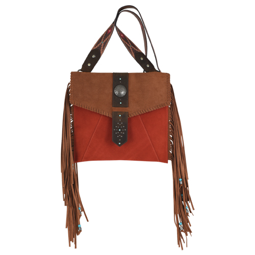 [24096948TAN] RED DIRT HAT CO LADIES CROSSBODY RUSTY SUEDE W/ FRINGE