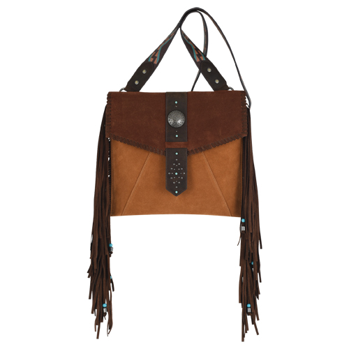 [24096948YEL] RED DIRT HAT CO LADIES CROSSBODY TAN SUEDE W/ FRINGE