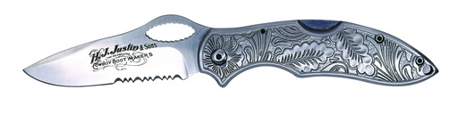 [2427400192] JUSTIN ROPING KNIFE ENGRAVED STAINLESS STEEL