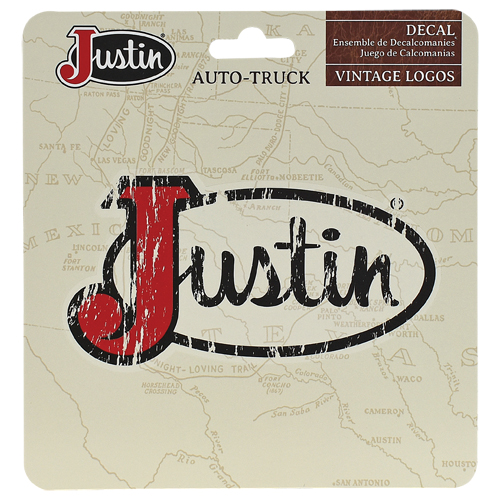 [24702004] JUSTIN DISTRESSED LOGO VINYL DECAL W/ SELF ADHESIVE