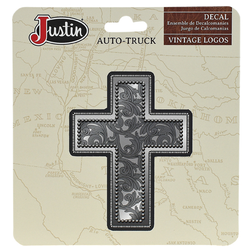 [24701004] JUSTIN TOOLED CROSS VINYL DECAL W/ SELF ADHESIVE